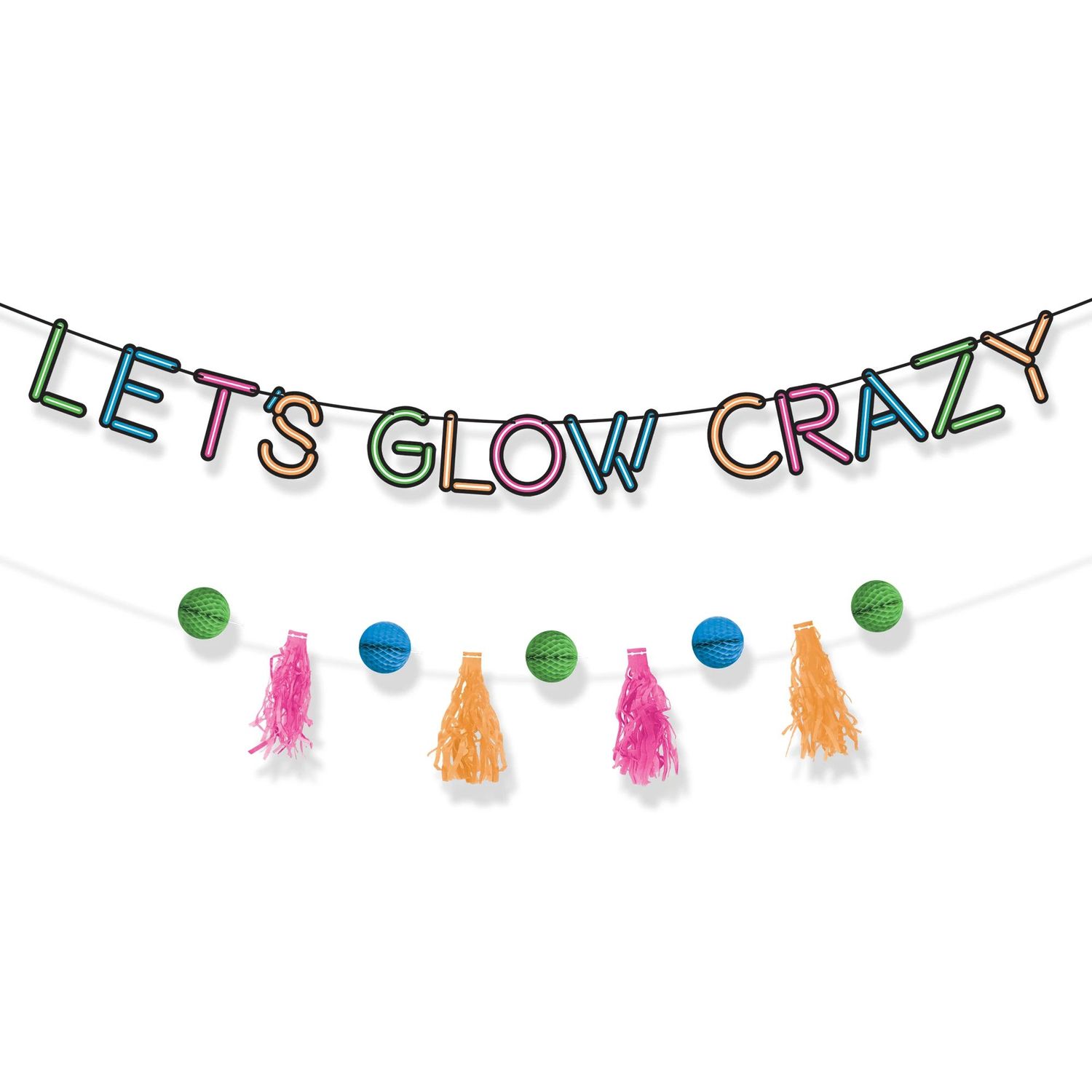 Let&#39;s Glow Crazy Jumbo Happy Birthday Banner Kit