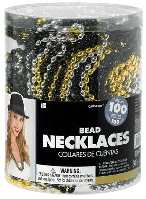 Bead Necklaces - Gold, Silver, Black (100 pk)