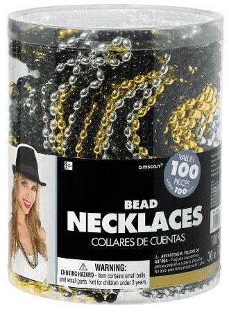 Bead Necklaces - Gold, Silver, Black (100 pk)