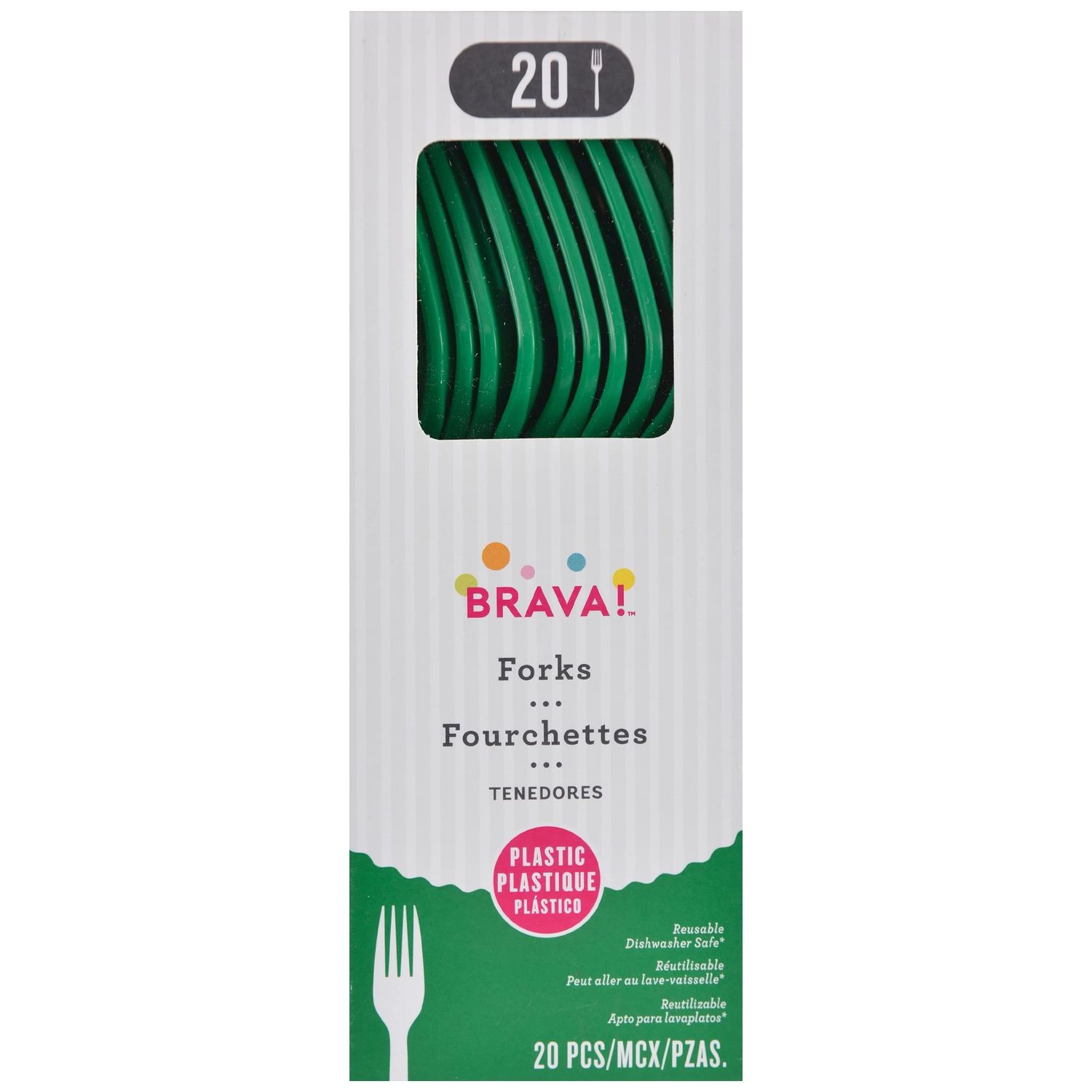 Reusable Plastic Forks, Mid Ct. - Festive Green