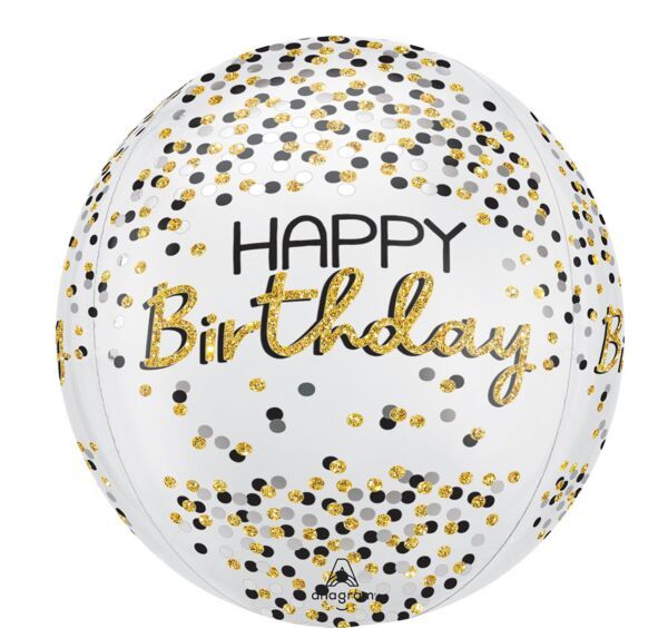 Black Silver Gold HBD Orbz Balloon