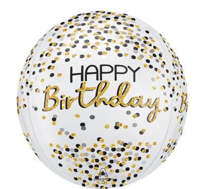 Black Silver Gold HBD Orbz Balloon