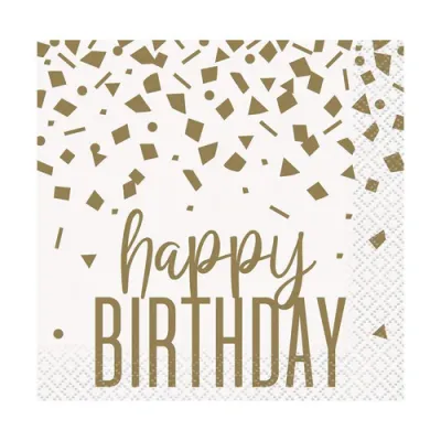 Napkins - BEV - Confetti Gold Birthday - 2PLY - 16PCS