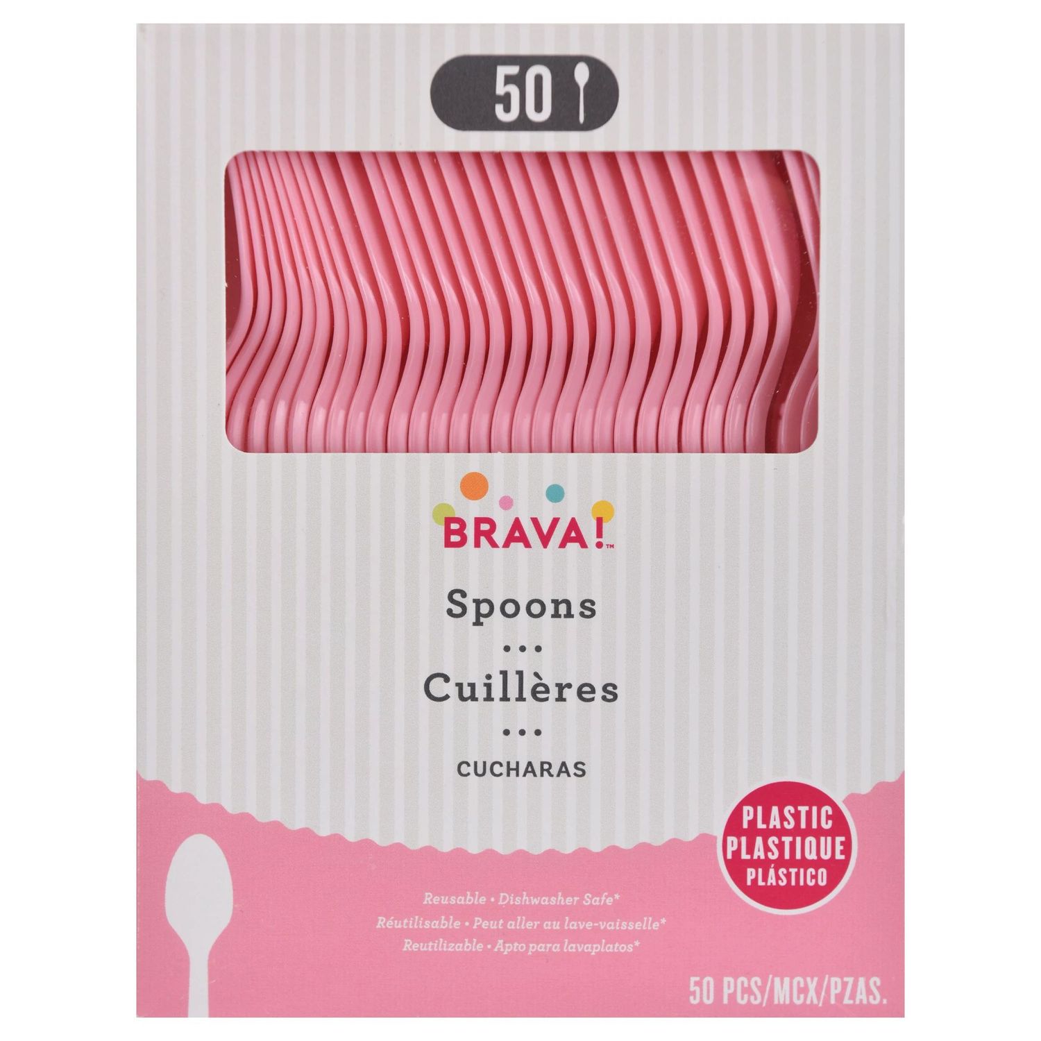 Reusable Plastic Spoons, High Ct. - New Pink