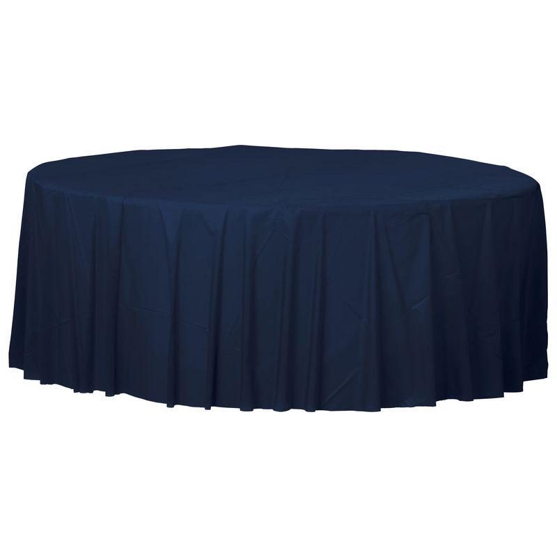 84&quot; Round Plastic Table Cover - True Navy