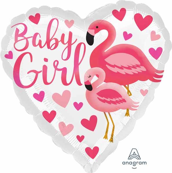 Foil-Balloon-FLAMINGO BABY GIRL 18&quot; HRT