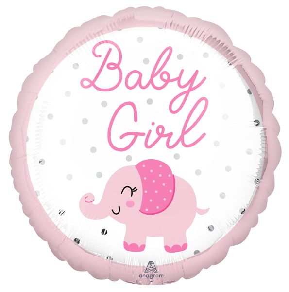 Foil-Balloon-BABY GIRL ELEPHANT 18&quot; RND
