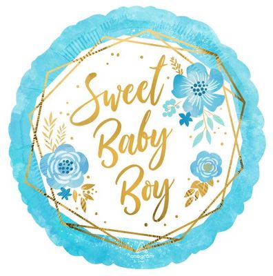 Foil-Balloon-BABY BOY FLORAL GEO 18&quot; RND