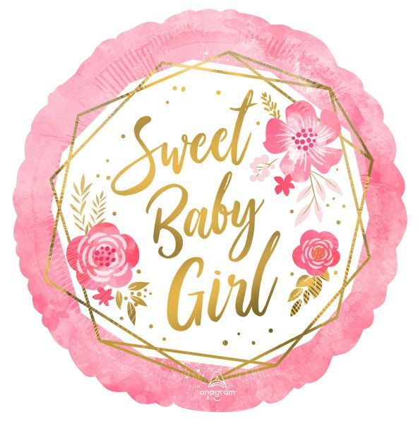 Foil-Balloon-BABY GIRL FLORAL GEO 18&quot; RND