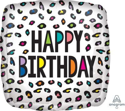 Foil-Balloon-RAINBOW LEOPARD HBD 18&quot; SQR