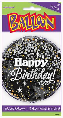 Foil Balloon - Happy Birthday Black Sparkle - 18"