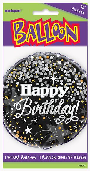Foil Balloon - Happy Birthday Black Sparkle - 18&quot;