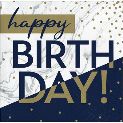 Napkins - Bev - Navy &amp;  Gold Milestone  - 16PK