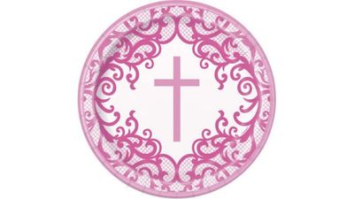 Plates - Bev - Pink Cross - 7&quot;