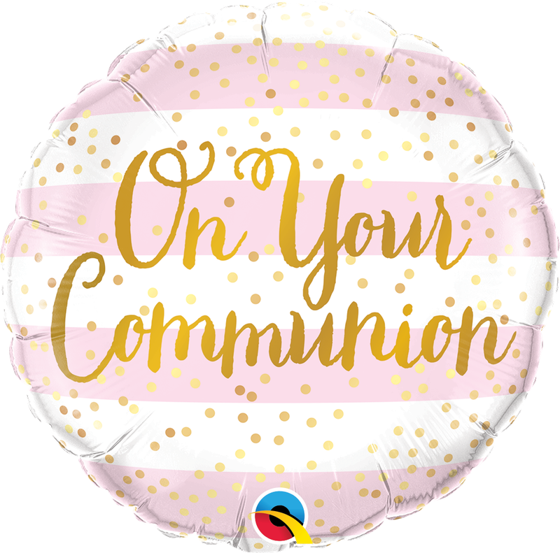 Foil Balloon - On Your Communion Pink Stripes - 18''