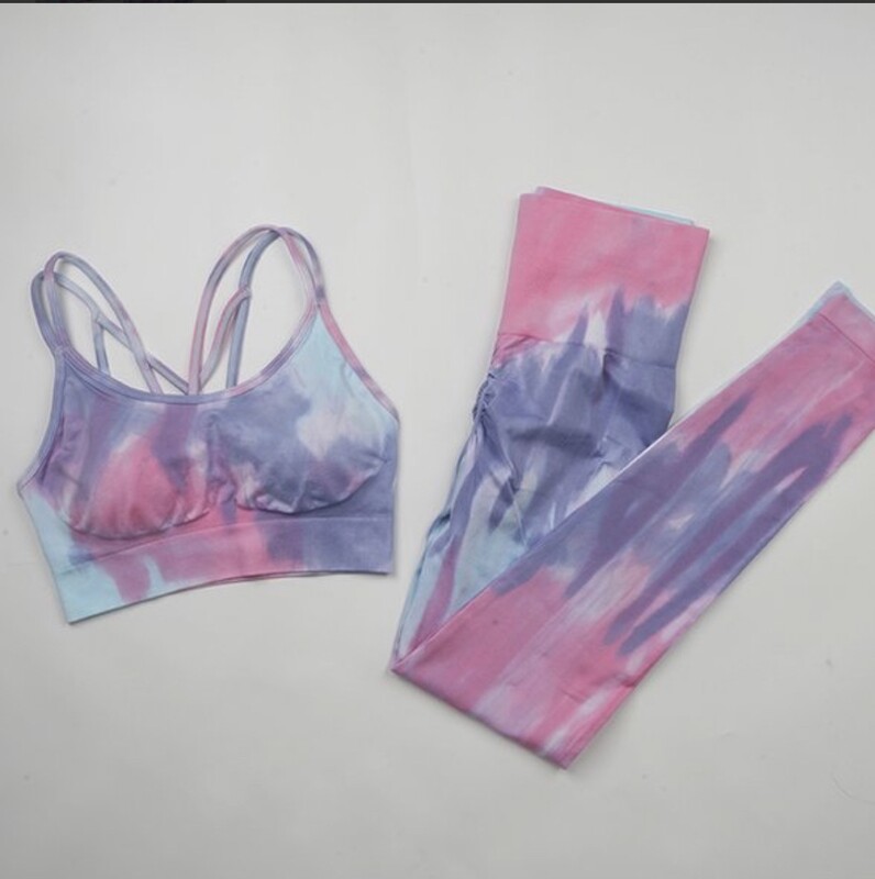TIE DYE SCRUNCH BOTTOM 2 PIECE SET PINK/BLUE