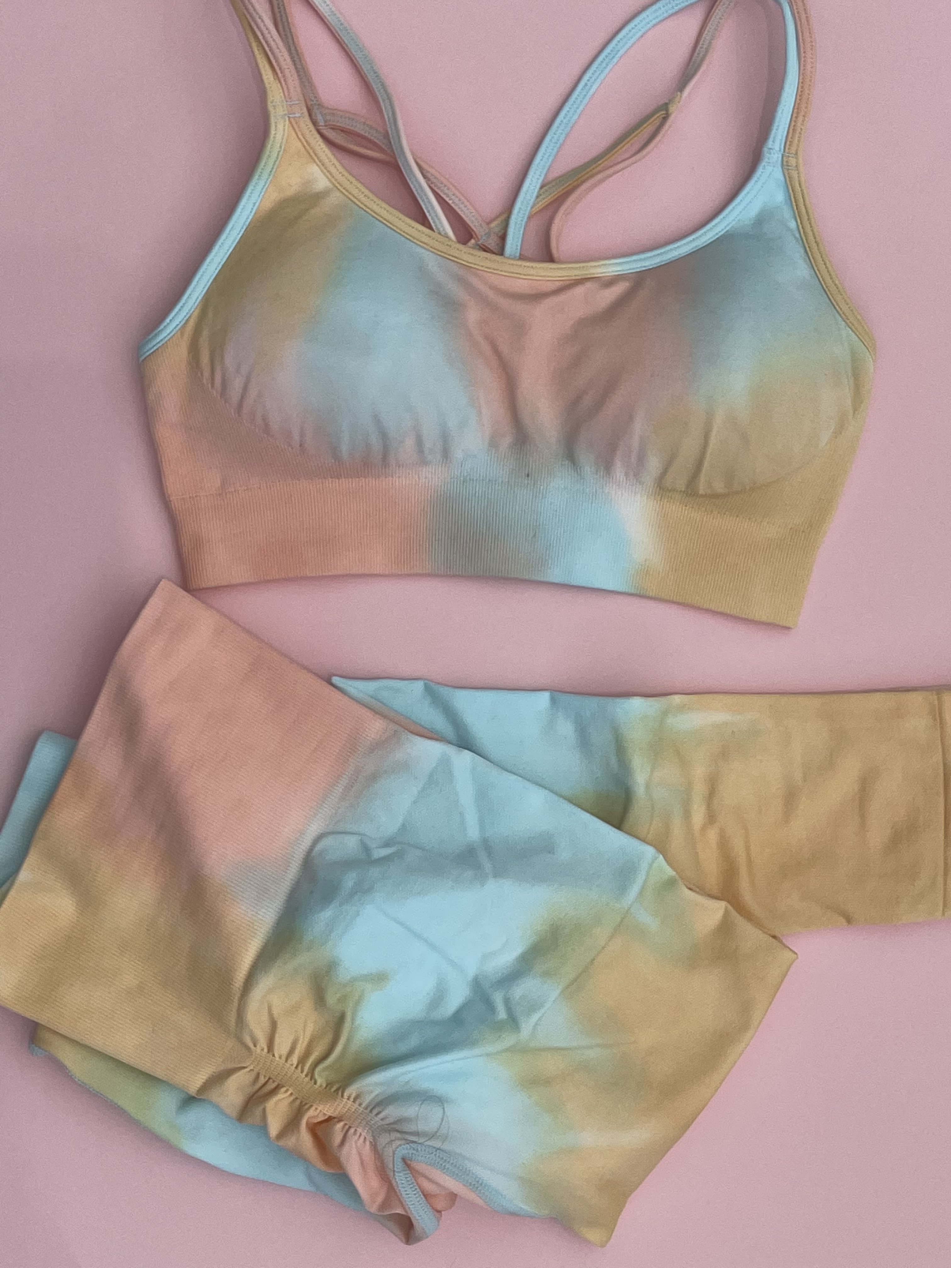 TIE DYE SCRUNCH BOTTOM 2 PIECE SET ORANGE/BLUE