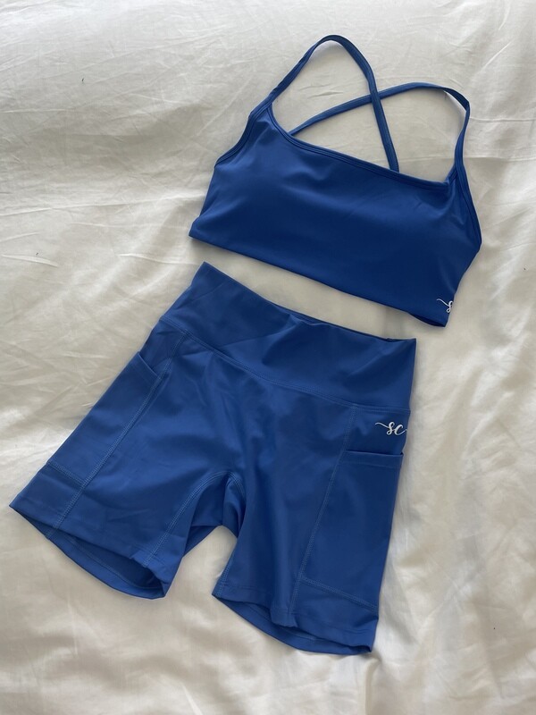 CROSS BACK BRA & SHORTS SET IN BLUE