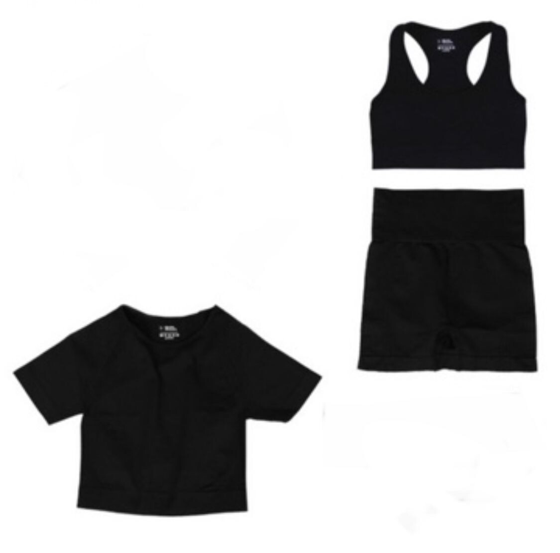 Bra, Crop T & Shorts in Black