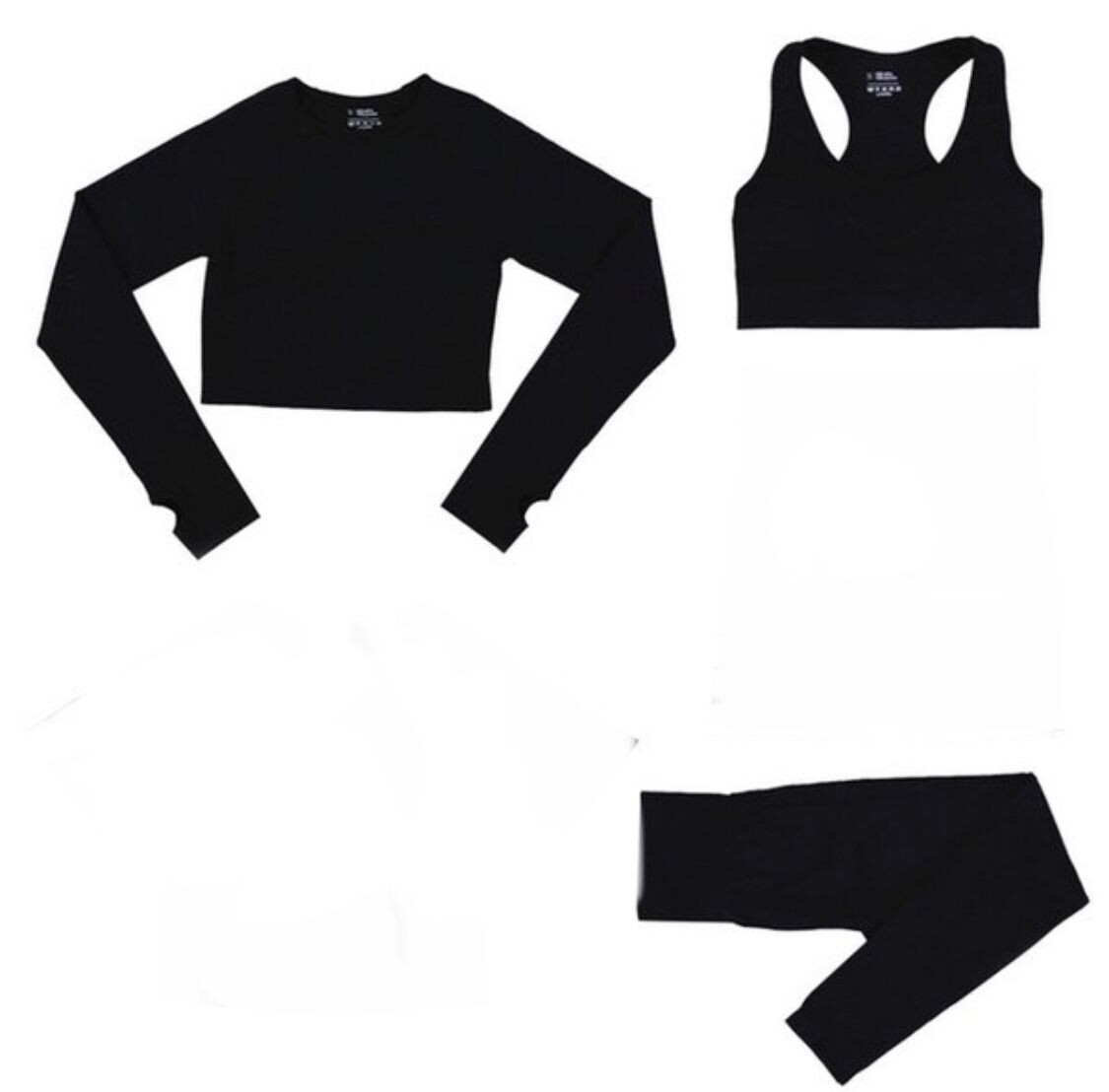 Bra, Long Top & Leggings in Black