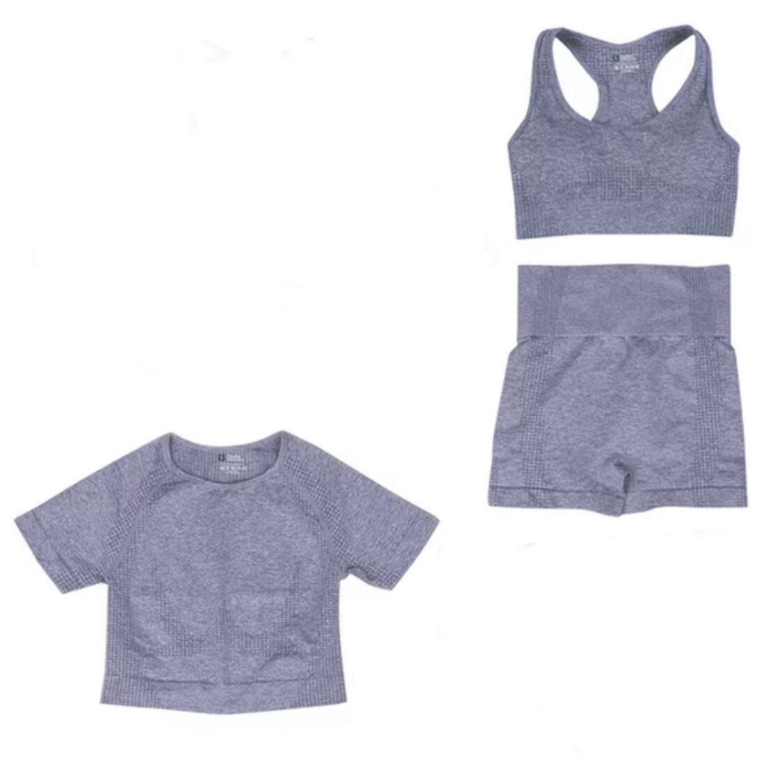Bra, Crop T & Shorts in Grey