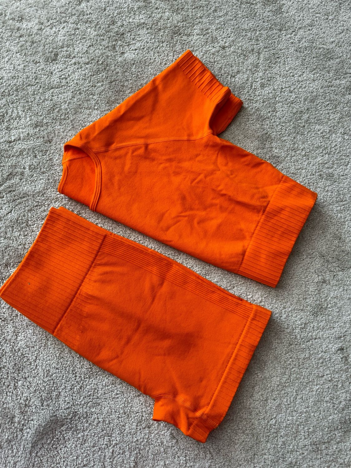 Orange Ribbed Shorts & Crop T Size S