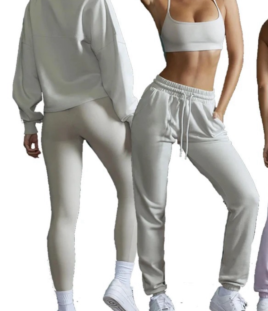 JOGGERS, SWEATSHIRT & BRA LOUNGEWEAR SET WHITE