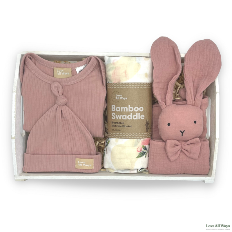 Love All Ways Organic Romper and Bunny Baby Hamper - Champagne Pink