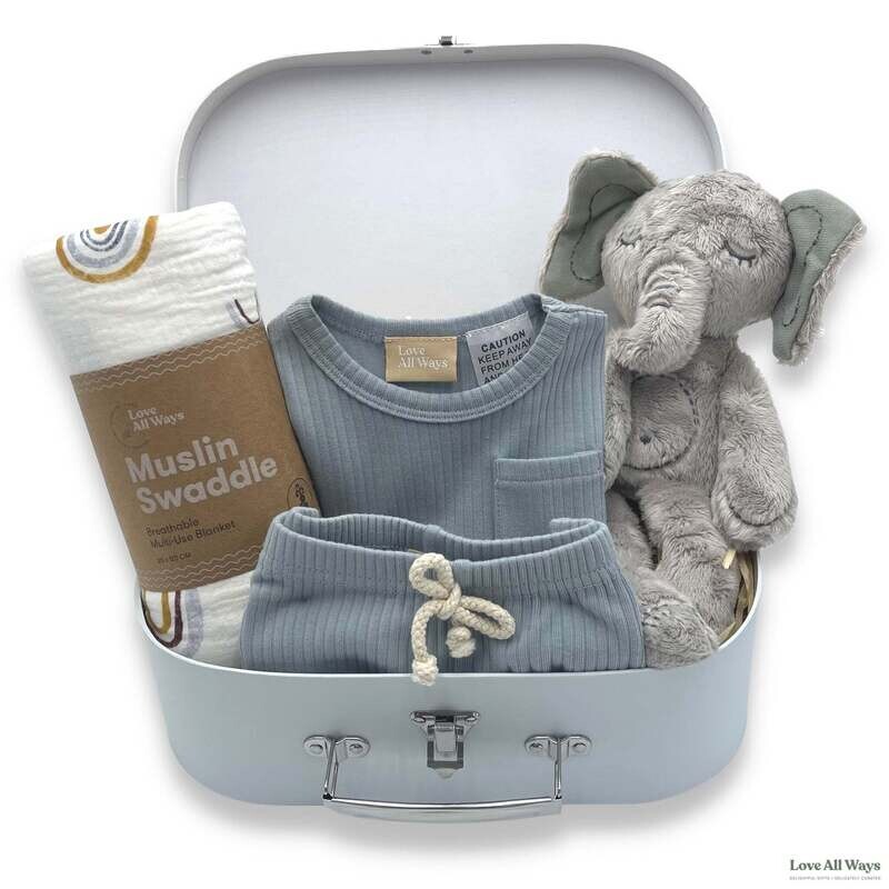 Love All Ways Summer Baby Elephant Comfort Hamper - Iced Blue