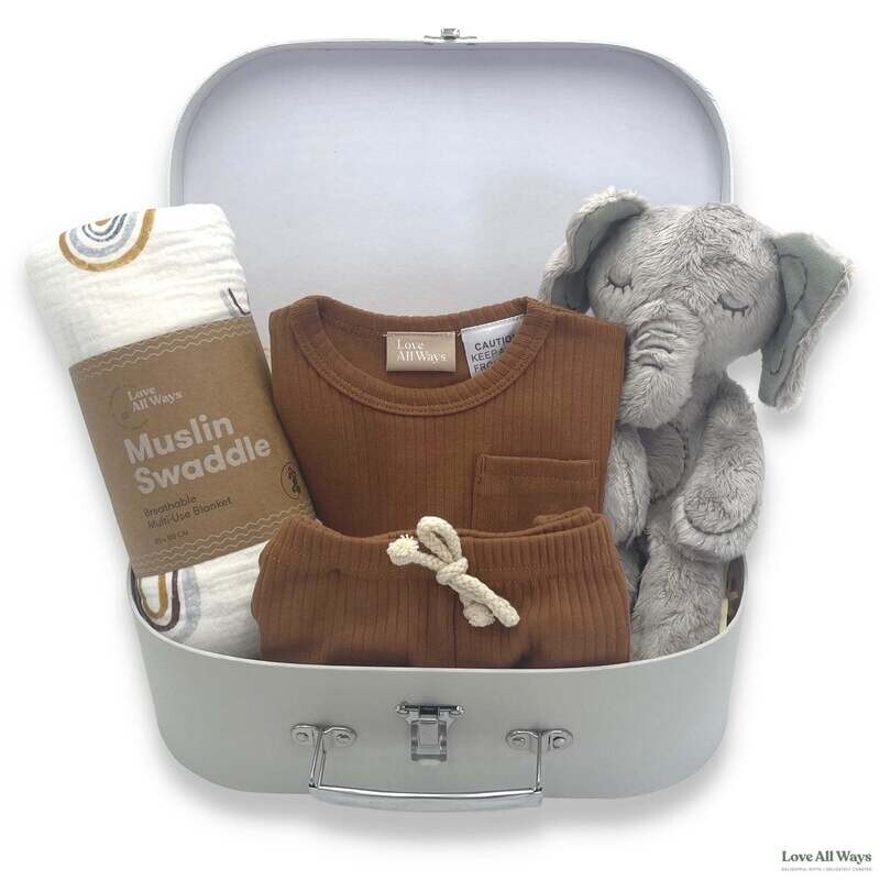Love All Ways Summer Baby Elephant Comfort Hamper - Iced Latte