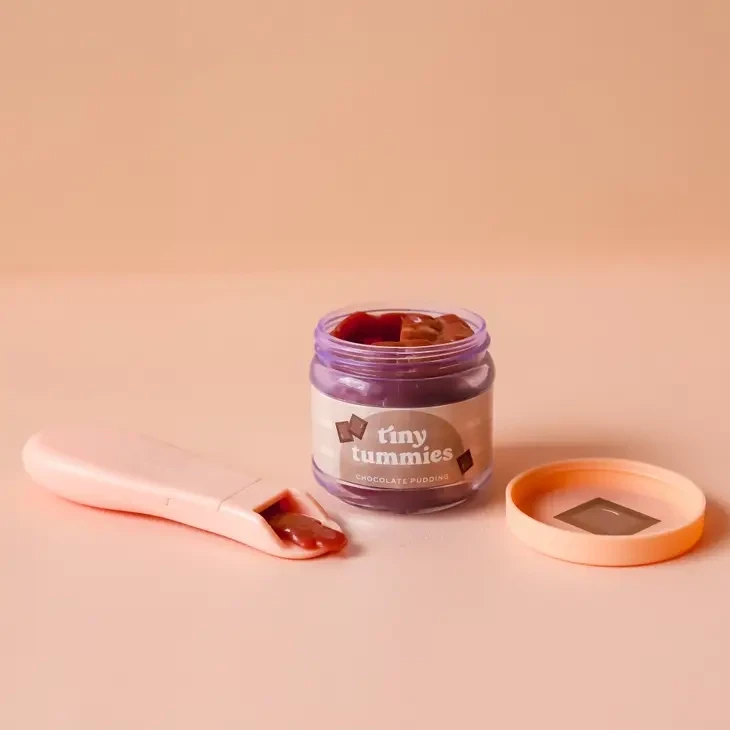 Tiny Harlow Tiny Tummies chocolate pudding food jar and spoon set