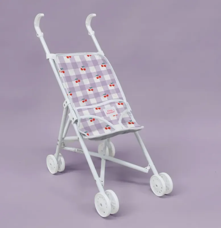 Tiny Harlow Folding Doll Stroller- Lilac Gingham Cherry