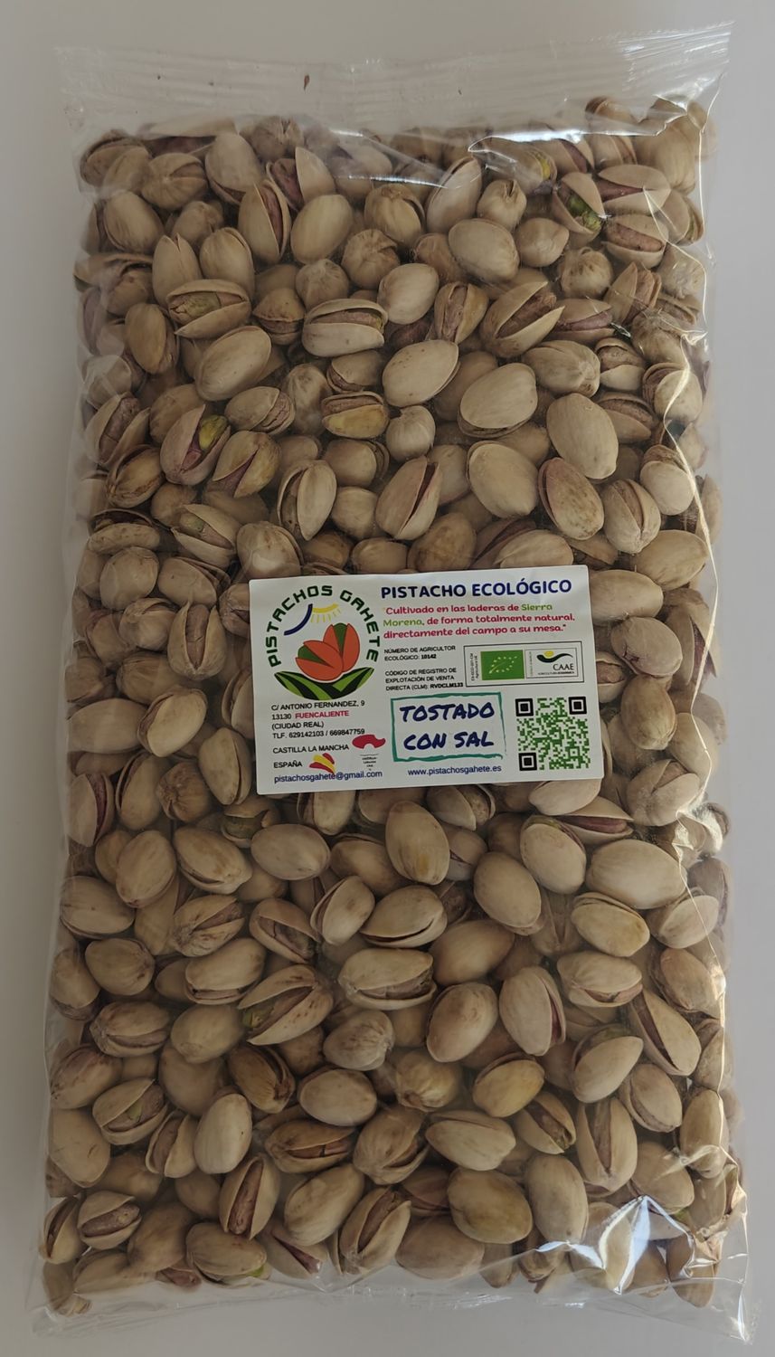 PISTACHO ECOLÓGICO TOSTADO CON SAL, CON CÁSCARA "KERMAN" (1 KG.)