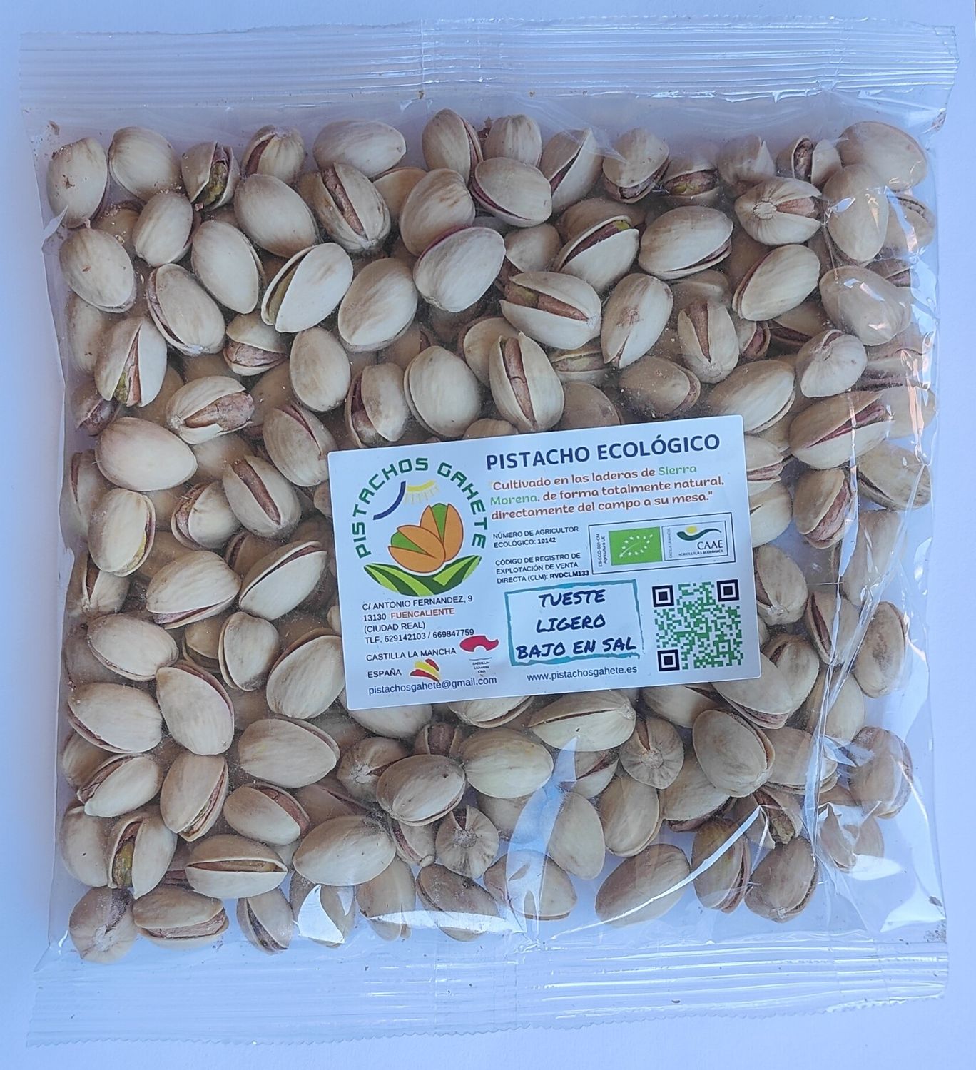 PISTACHO ECOLÓGICO TUESTE LIGERO/BAJO EN SAL (250 GR.)