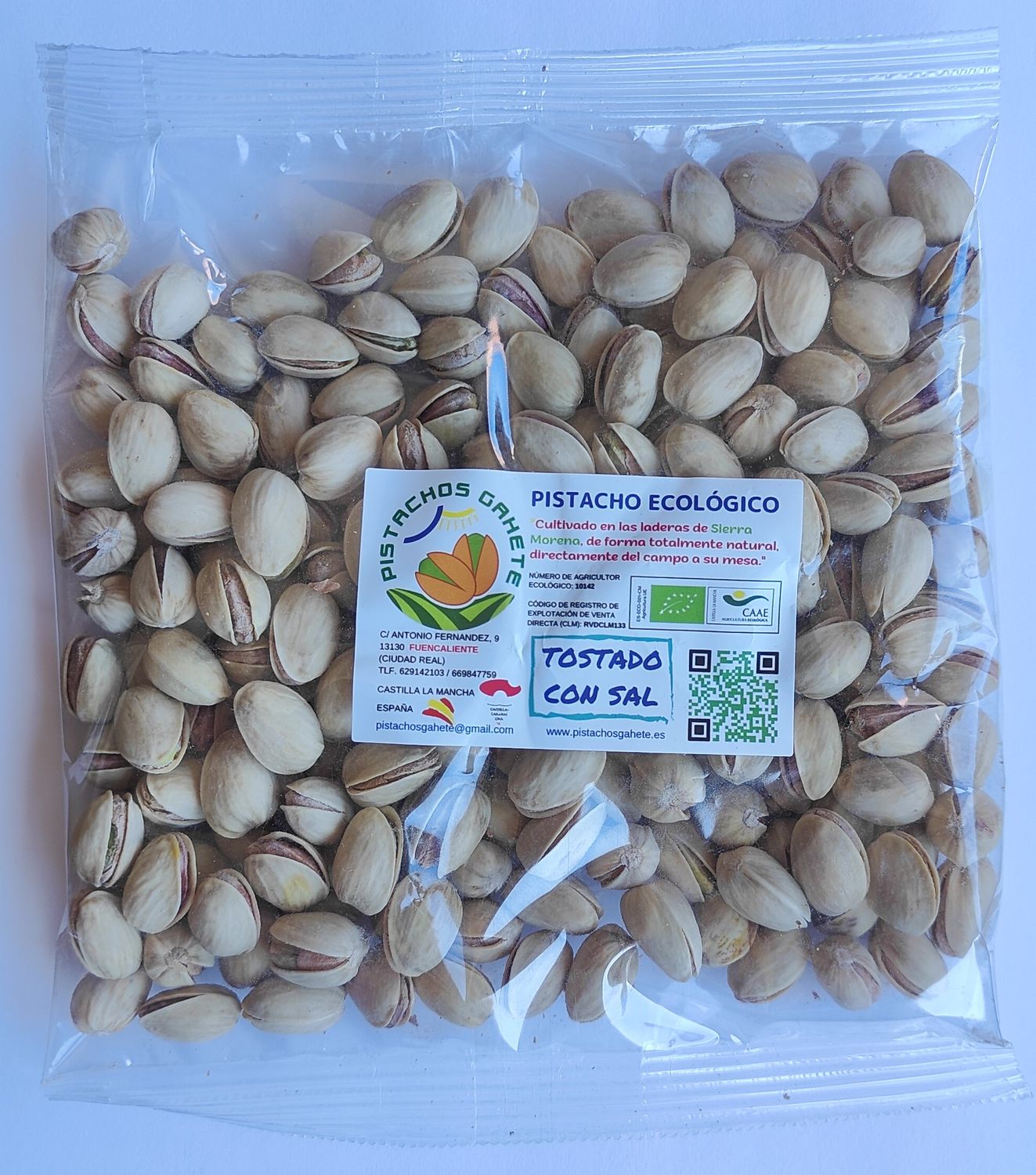 PISTACHO ECOLÓGICO TOSTADO CON SAL, CON CÁSCARA "KERMAN" (250 GR.)