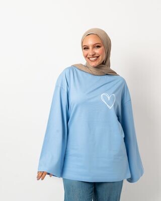 WHITE HEART BABYBLUE OVERSIZE WIDESLEEVE T-SHIRT