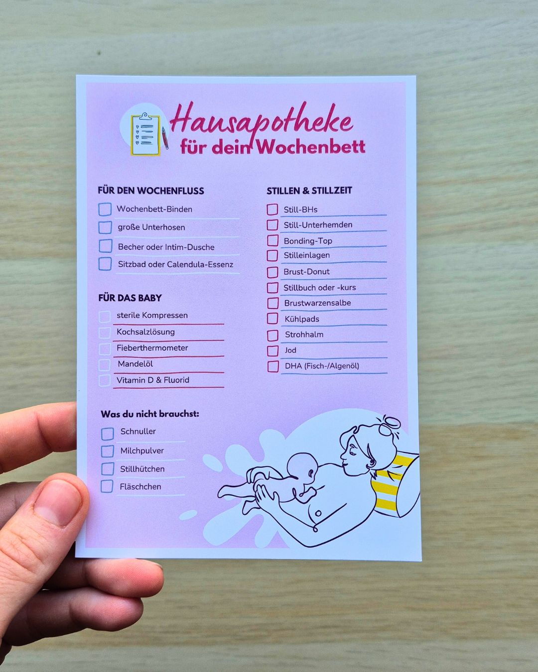 Flyer  "Hausapotheke für das Wochenbett" (Fachpersonal)