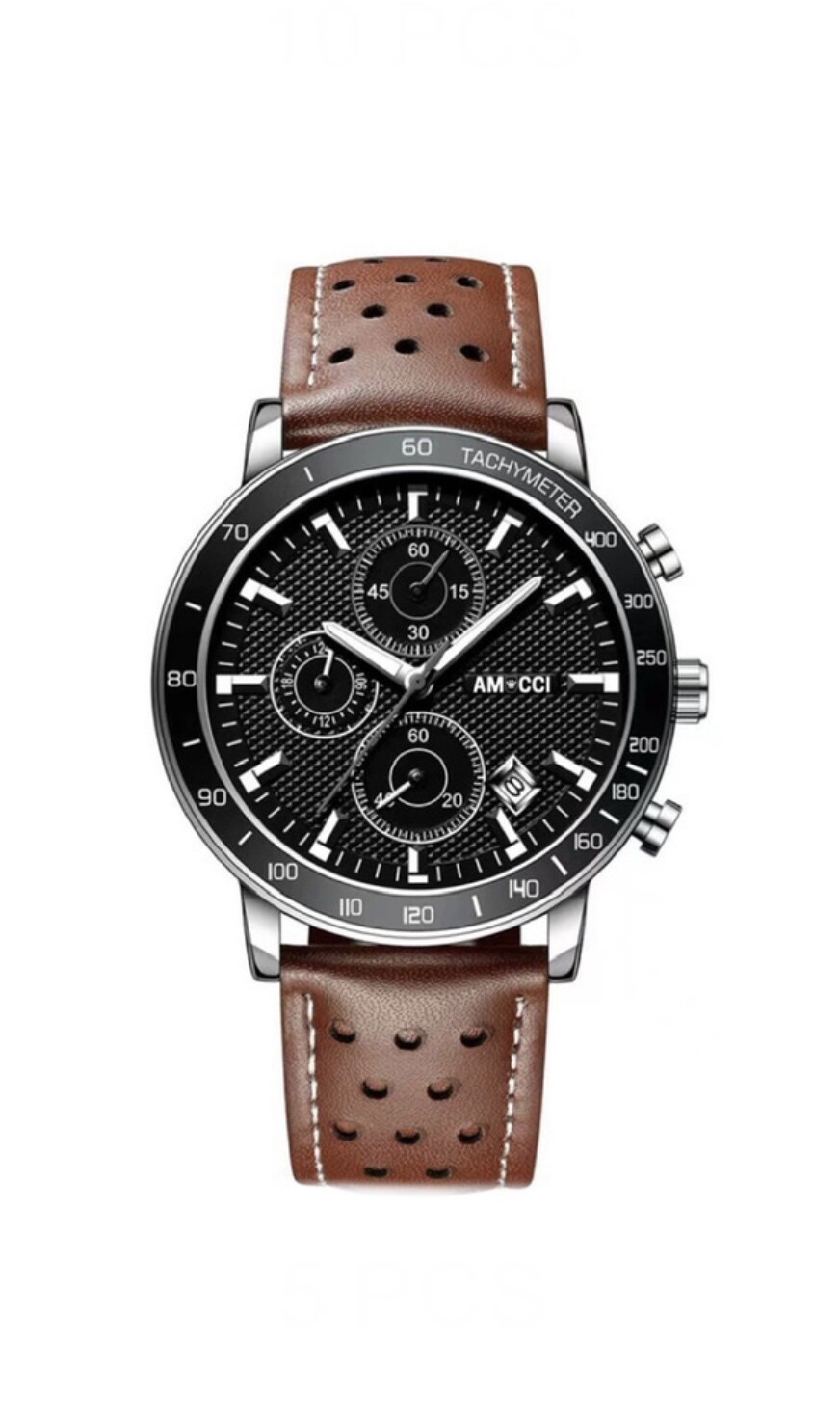 AMUCCI Chrono 1 – Leder Braun-Herren Chronograph 45 mm, Edelstahl oder Leder, sportlich elegant, Datumsanzeige, Geschenk für Männer
