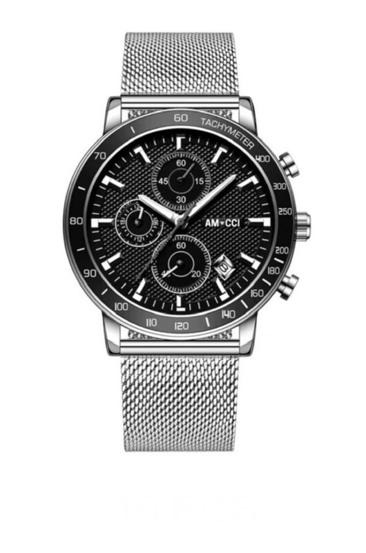 AMUCCI Chrono 1 – Milainese Silber-Herren Chronograph 45 mm, Edelstahl oder Leder, sportlich elegant, Datumsanzeige, Geschenk für Männer