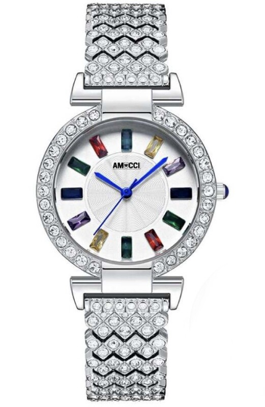 AMUCCI GLAMOUR elegante Damenuhr 34 mm, Edelstahl, Glas, stylisch &amp; zeitlos, Geschenk für Frauen, modische Armbanduhr