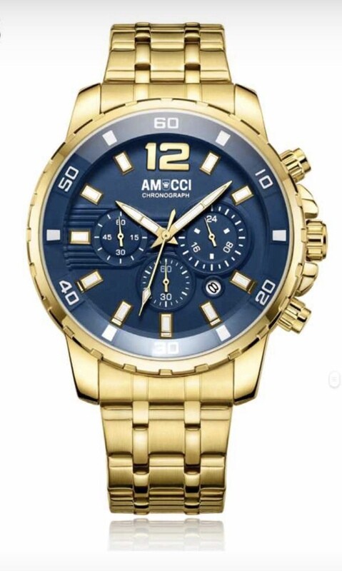 AMUCCI Chrono Gold – Herren Chronograph Armbanduhr, goldene Herrenuhr, sportlich elegant, 48 mm, Geschenk für Männer