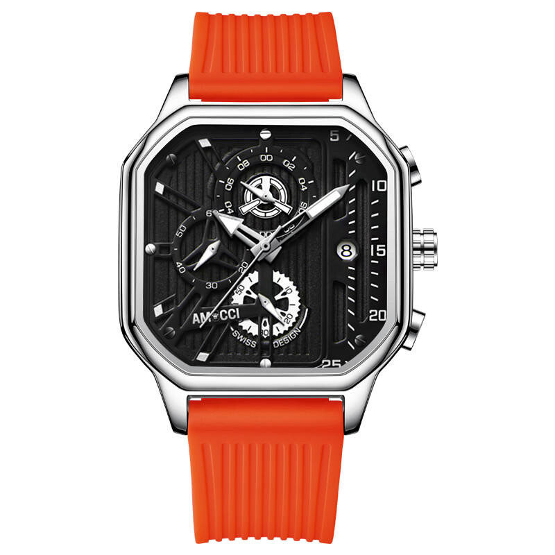 AMUCCI Watch Quadro 1, Orange Chrono Armbanduhr Herren Uhr Chronograph Herrenuhren