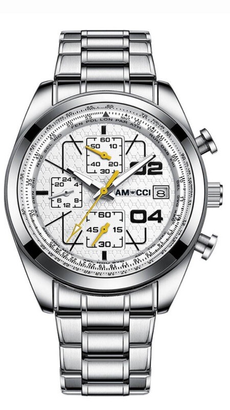 AMUCCI Watch Chrono 2, Metall Silber  Armbanduhr Herren Uhr Chronograph Herrenuhren