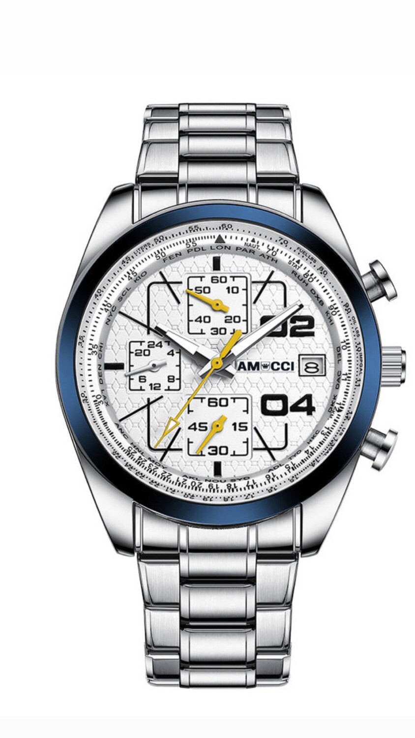 AMUCCI Watch Chrono 2, Metall Blau  Armbanduhr Herren Uhr Chronograph Herrenuhren