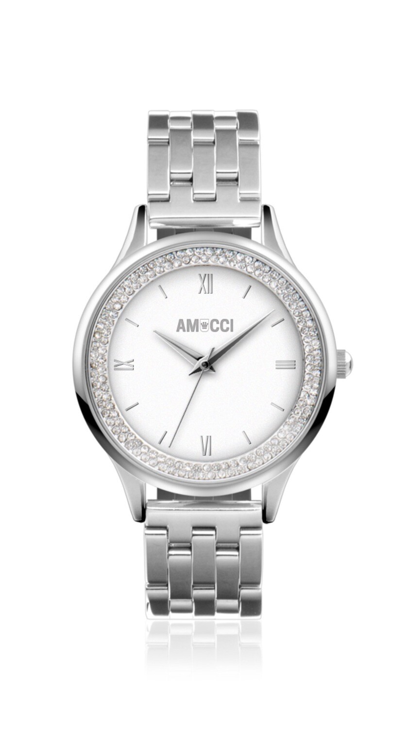 AMUCCIq DONNA – elegante Damenuhr 36 mm, Edelstahl, Geschenk für Frauen, natürliche Eleganz Metallband