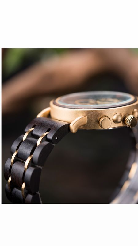 AMUCCI Wood Watch GS018-7C – elegante Holzuhr Gold u. Schwarz
