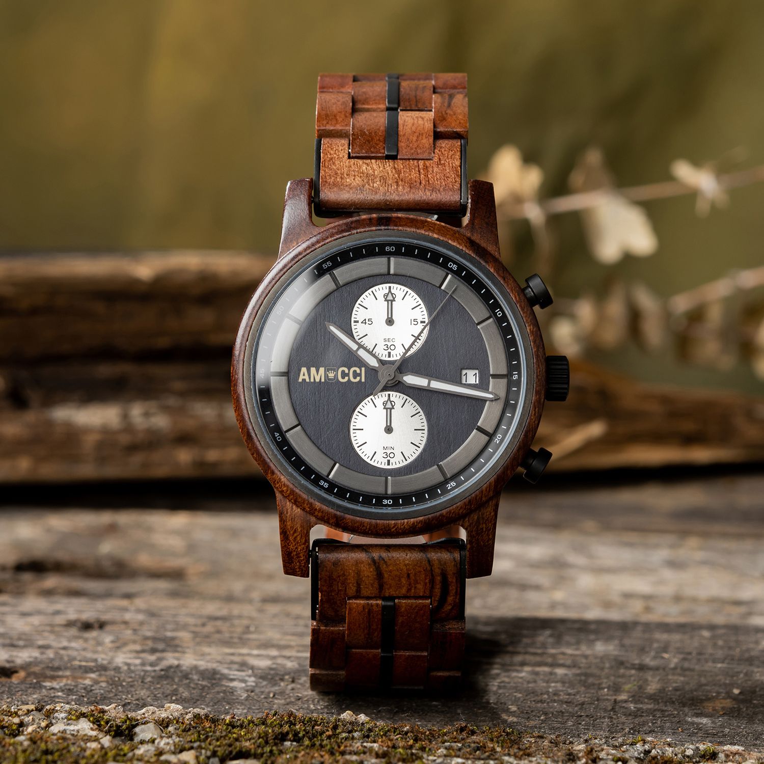 AMUCCI Wood Watch GT125-1A Holzuhr Armbanduhr elegante und Sportlich Holzuhr Herrenuhr, nachhaltige Armbanduhr, Geschenkidee