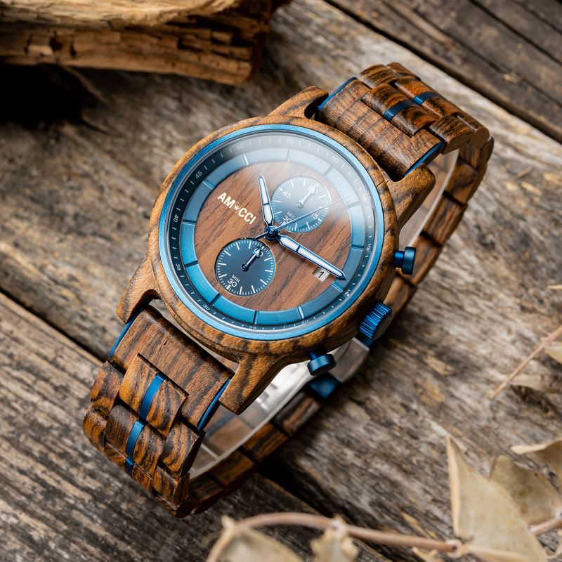 AMUCCI Wood Watch GT125-2A Holzuhr Armbanduhr elegante und Sportlich Holzuhr Herrenuhr, nachhaltige Armbanduhr, Geschenkidee