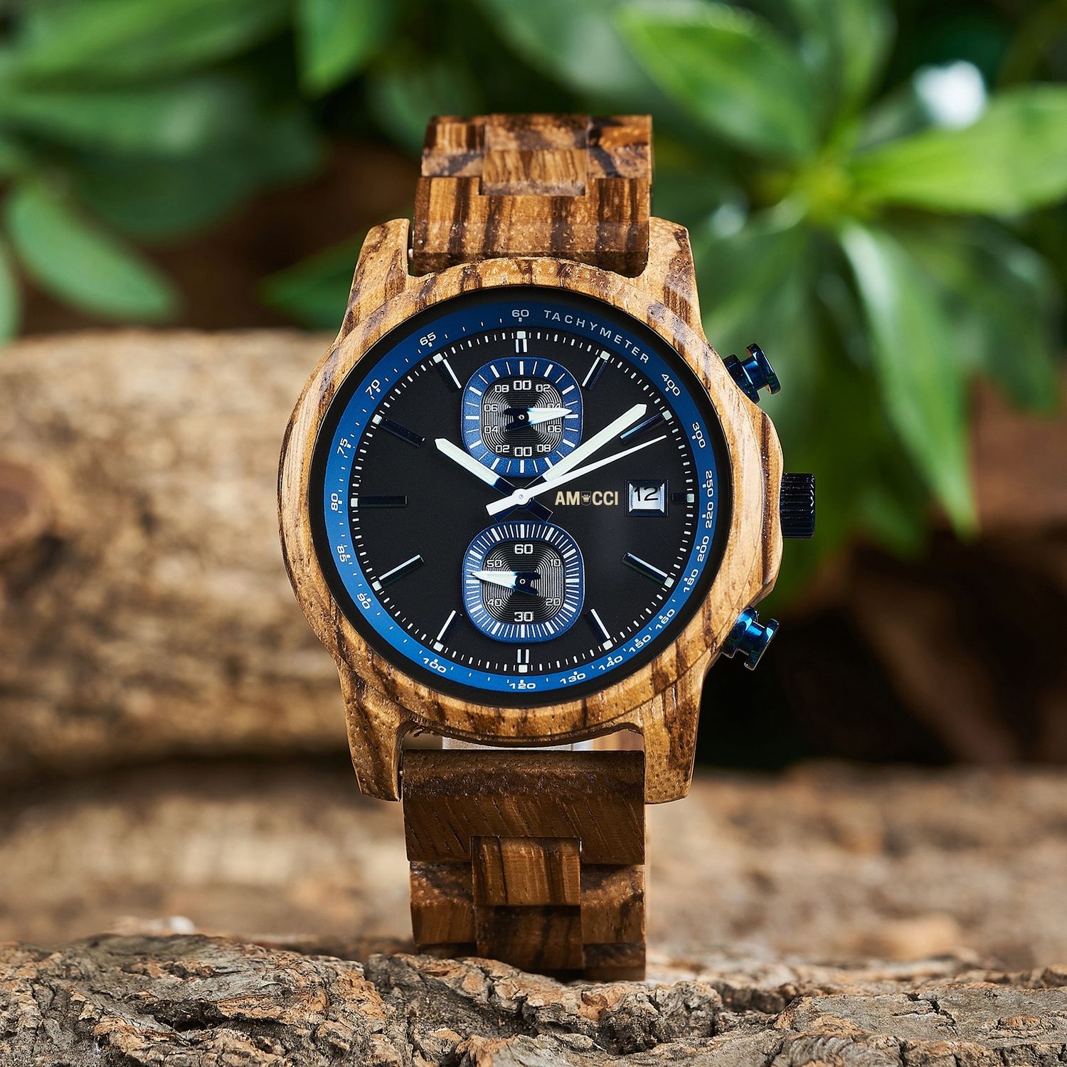 AMUCCI Wood Watch GT159-3A MILANO2 Holzuhr Armbanduhr elegante und Sportlich Herrenuhr, nachhaltige Armbanduhr, Geschenkidee