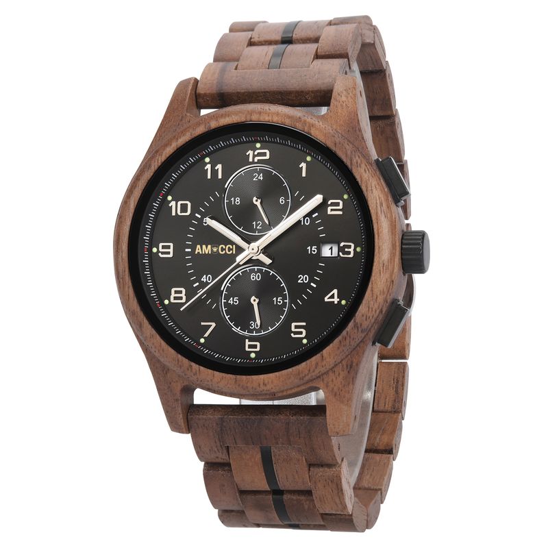 AMUCCI Wood Watch GT161-1A Dark Black Holzuhr Armbanduhr
